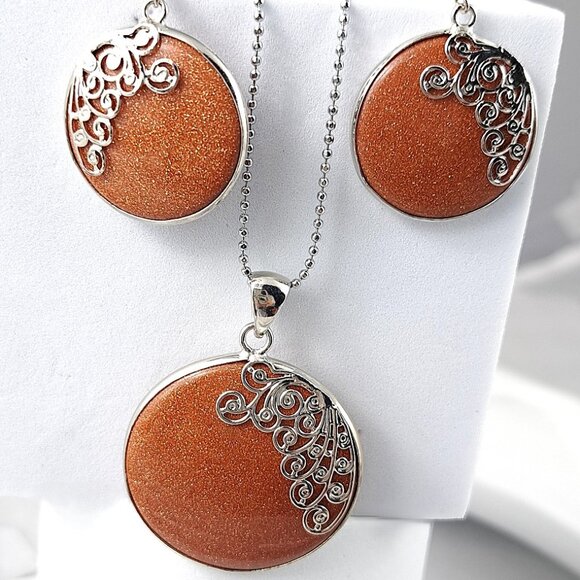 Sunstone Necklace and Earring Set - Picture 1 of 3
